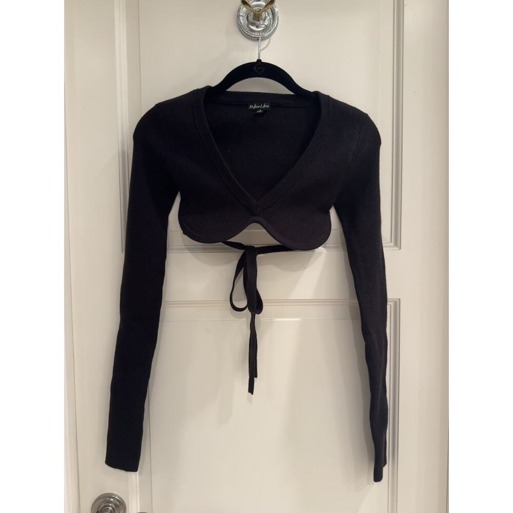 For Love & Lemons Black Knit Cropped V-Neck Sweater
